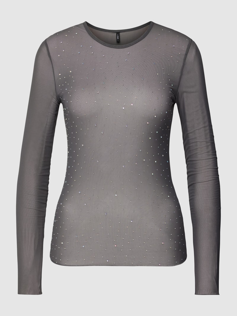 Longsleeve mit Strasssteinbesatz Modell 'ELSA' in graphit