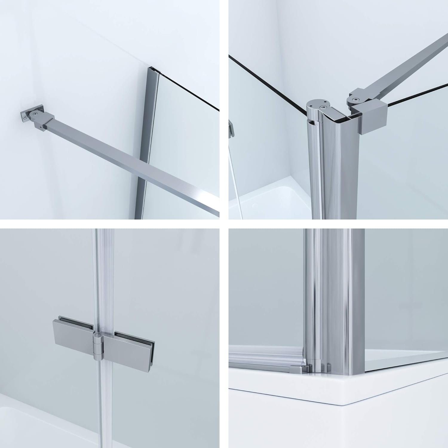 AQUABATOS Badewannenfaltwand Glas mit Seitenwand Duschtrennwand für Badewanne 100x75x140 cm, 5 mm Einscheiben-Sicherheitsglas (ESG)