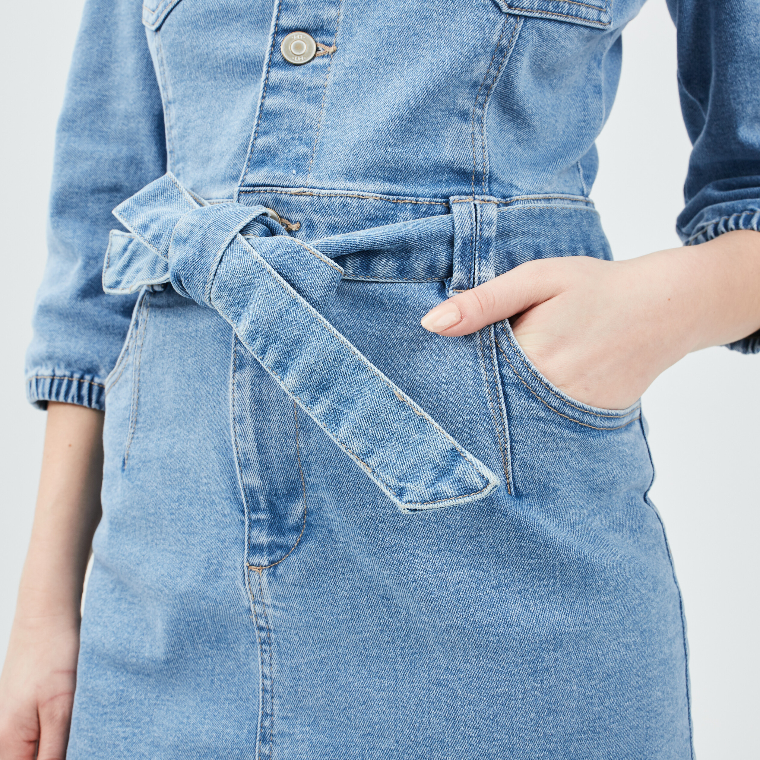 Robe droite ceinturée en jean denim double stone femme | La Halle