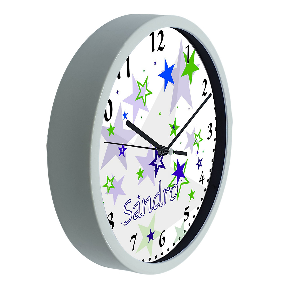 Kinder Wanduhr personalisiert mit Name Sternenhimmel Blau Grün