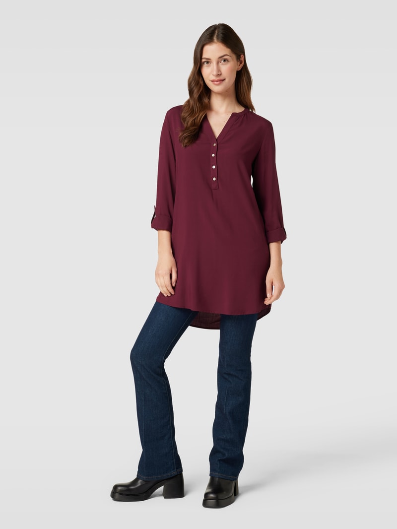 Longbluse aus reiner Viskose mit kurzer Knopfleiste Modell 'Uni' in bordeaux rot