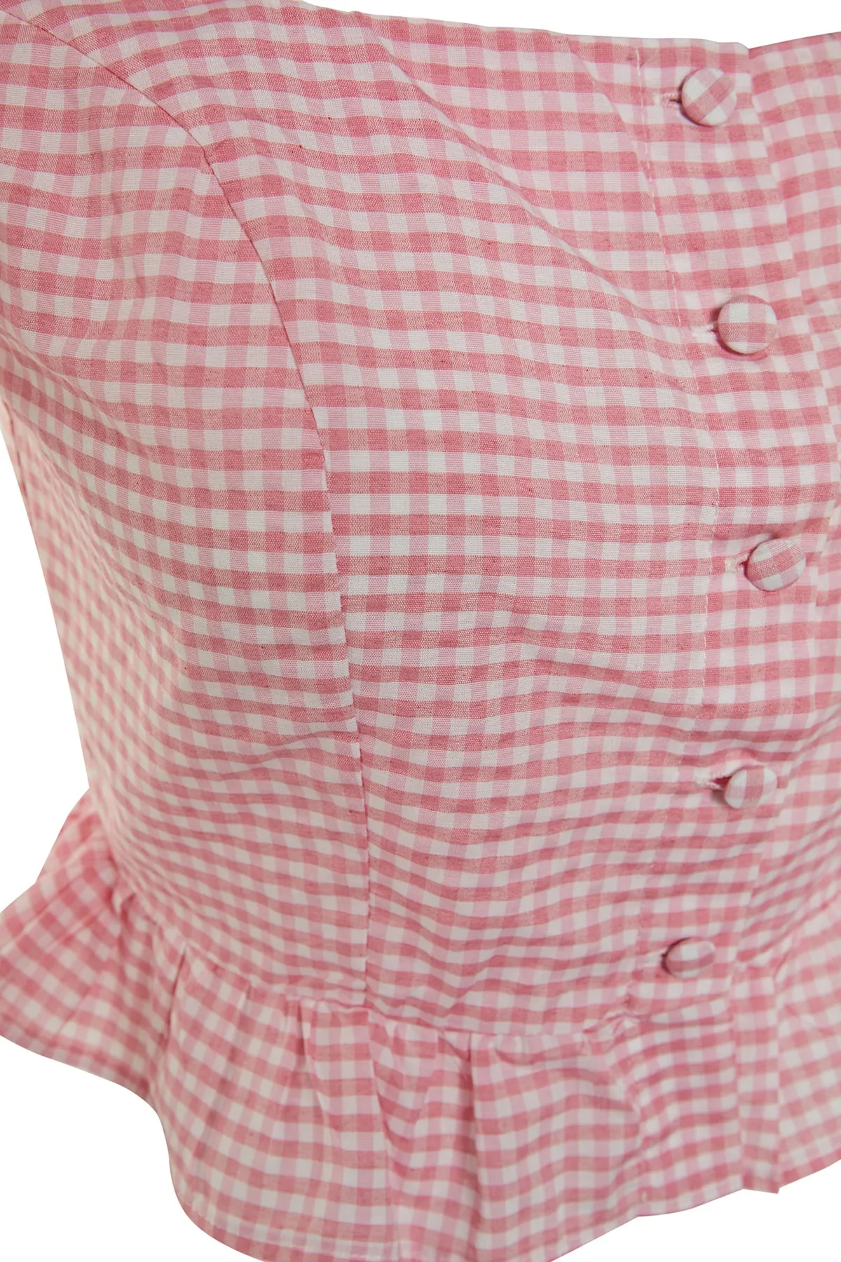 Trendyol Collection  Rosafarbene, gewebte, geknöpfte Gingham-Bluse mit quadratischem Ausschnitt TWOSS21BZ0820