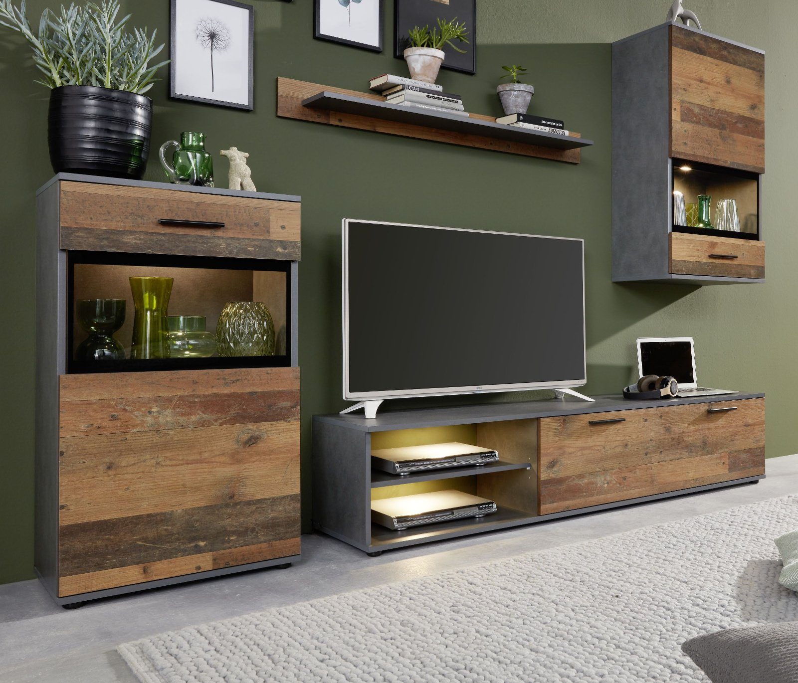 trendteam Wohnwand Mango, (Set 4-teilig, ca. 246 x 190 cm), Used Wood Design