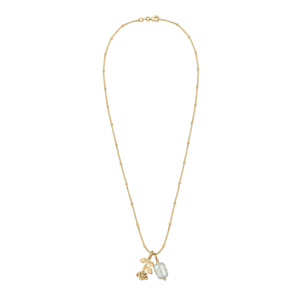 Elli Elli Collier Rose Balle Perle d'Eau Douce Collier Femme  Plaqué Or Argent (925/10 collier