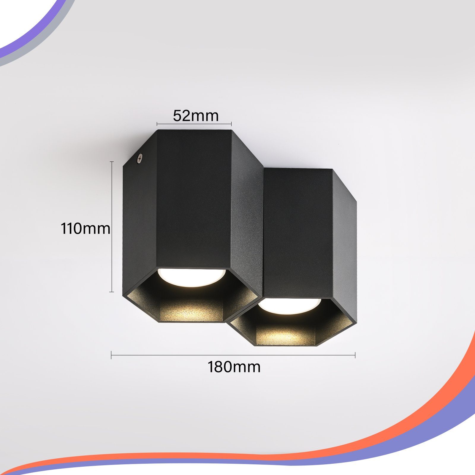 ZMH LED Deckenstrahler LED Deckenspots Aufbauspot - GU10 Deckenleuchte 2 Flammig, ohne Leuchtmittel, Aufbaustrahler Modern Design Spotleuchte für Küche Wohnzimmer, Schwarz