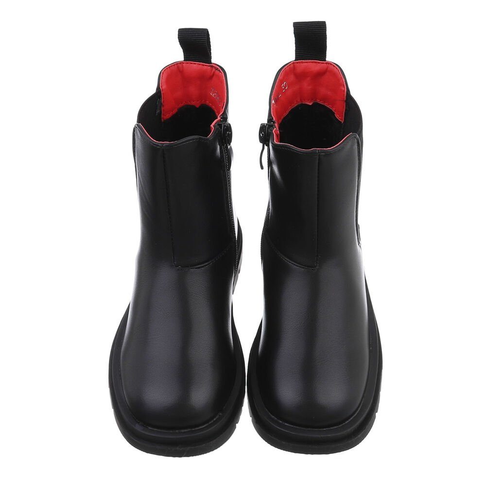 Ital-Design Kinder Freizeit Stiefelette Blockabsatz Stiefeletten in Schwarz