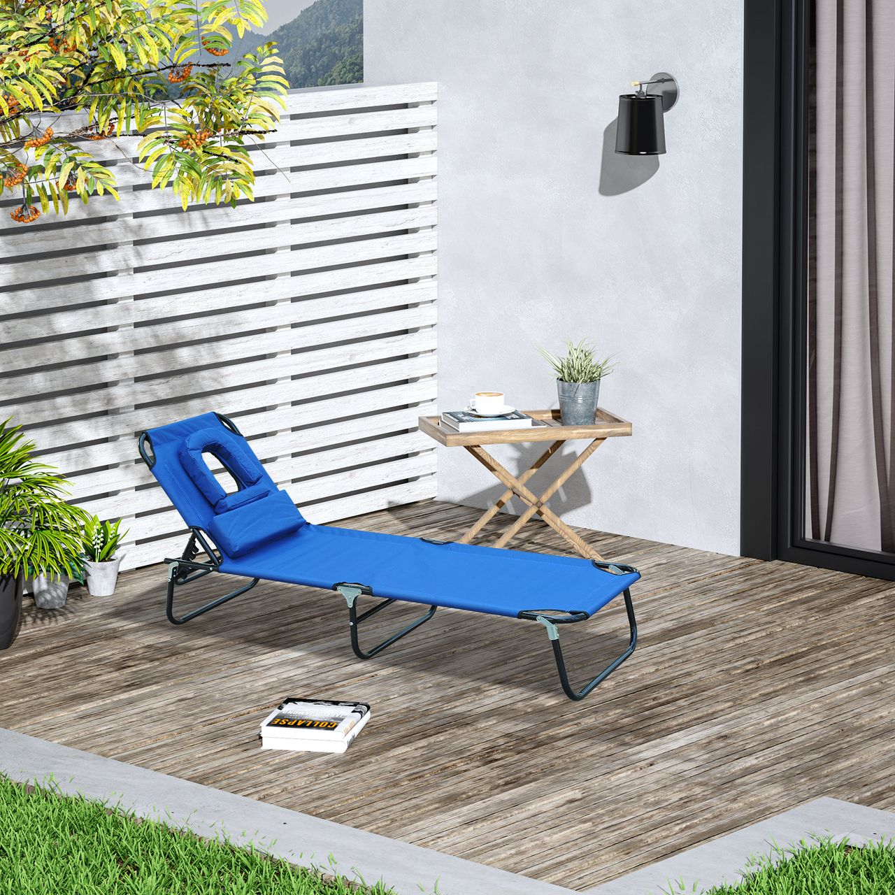 Outsunny Sonnenliege Gartenliege Relaxliege Dreibeinliege mit Gesichtsöffnung blau NEU