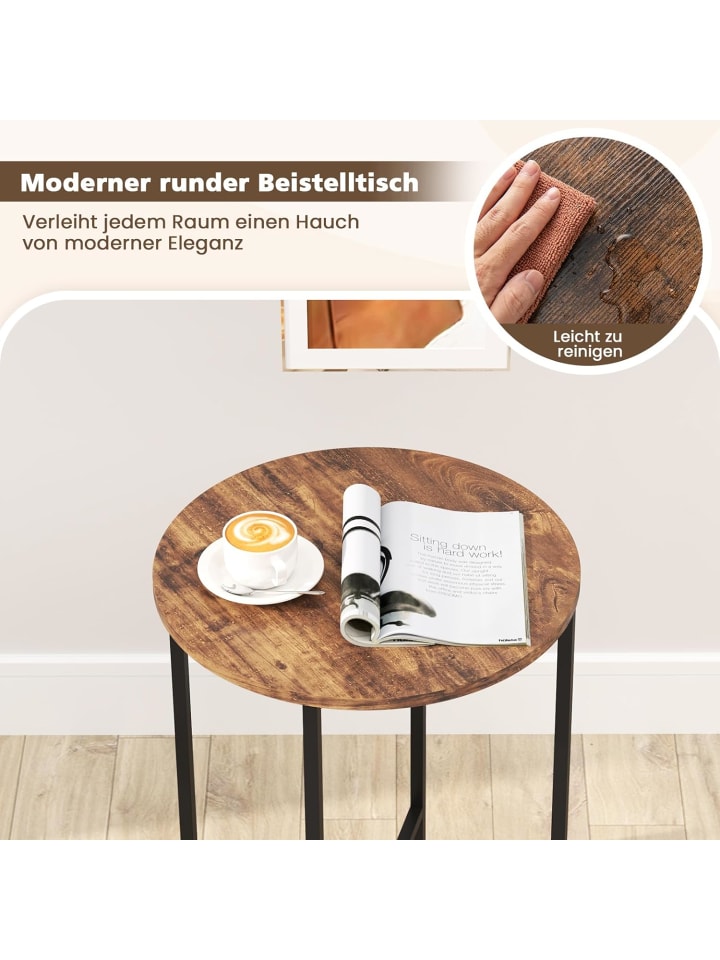 COSTWAY Beistelltisch mit Stoffkorb in Braun günstig kaufen onesize