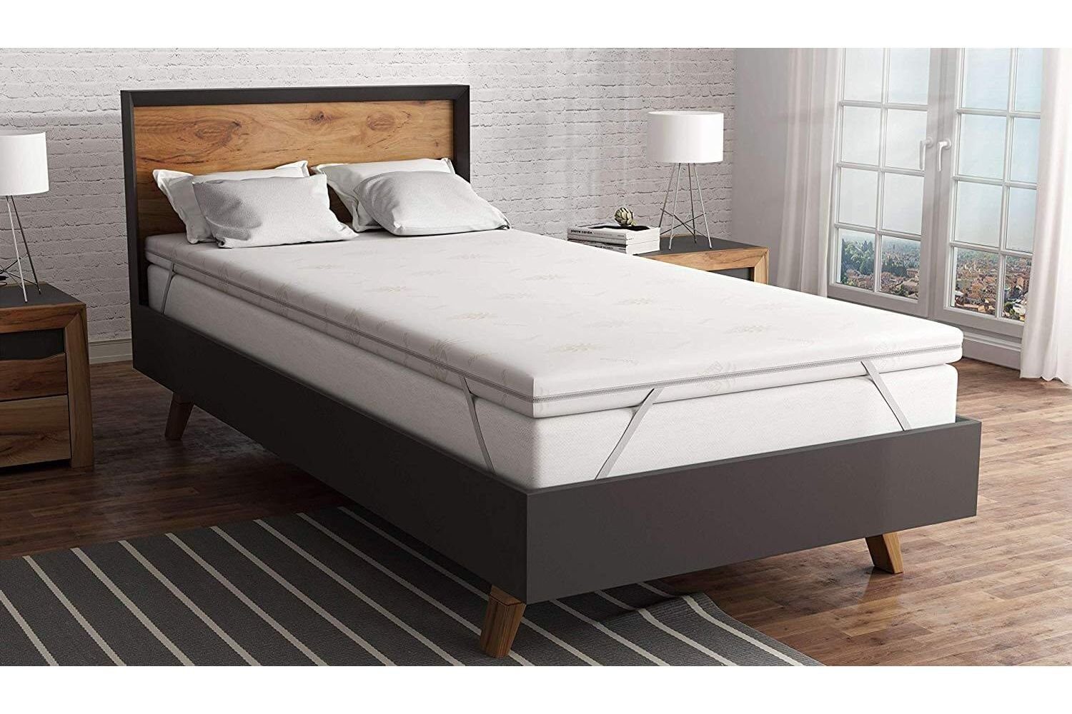 Topper Visco Topper, Tanato, 6 cm hoch, Viscoschaum, Aloe vera Waschbar Bezug mit Gummiband, Matratzenauflage Viscoschaum, Memory Topper, Atmungsaktive und Bequeme H2 Memoryschaum Matratzenauflage für Boxspringbett und Unbequeme Betten Schlafsofa, 90
