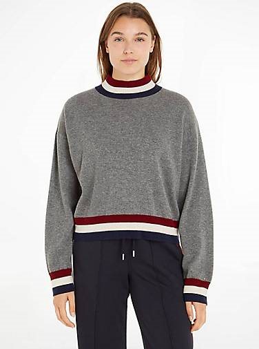 TOMMY HILFIGER Damen Strickpullover WOOL CASHMERE MOCK-NK SWT Relaxed Fit