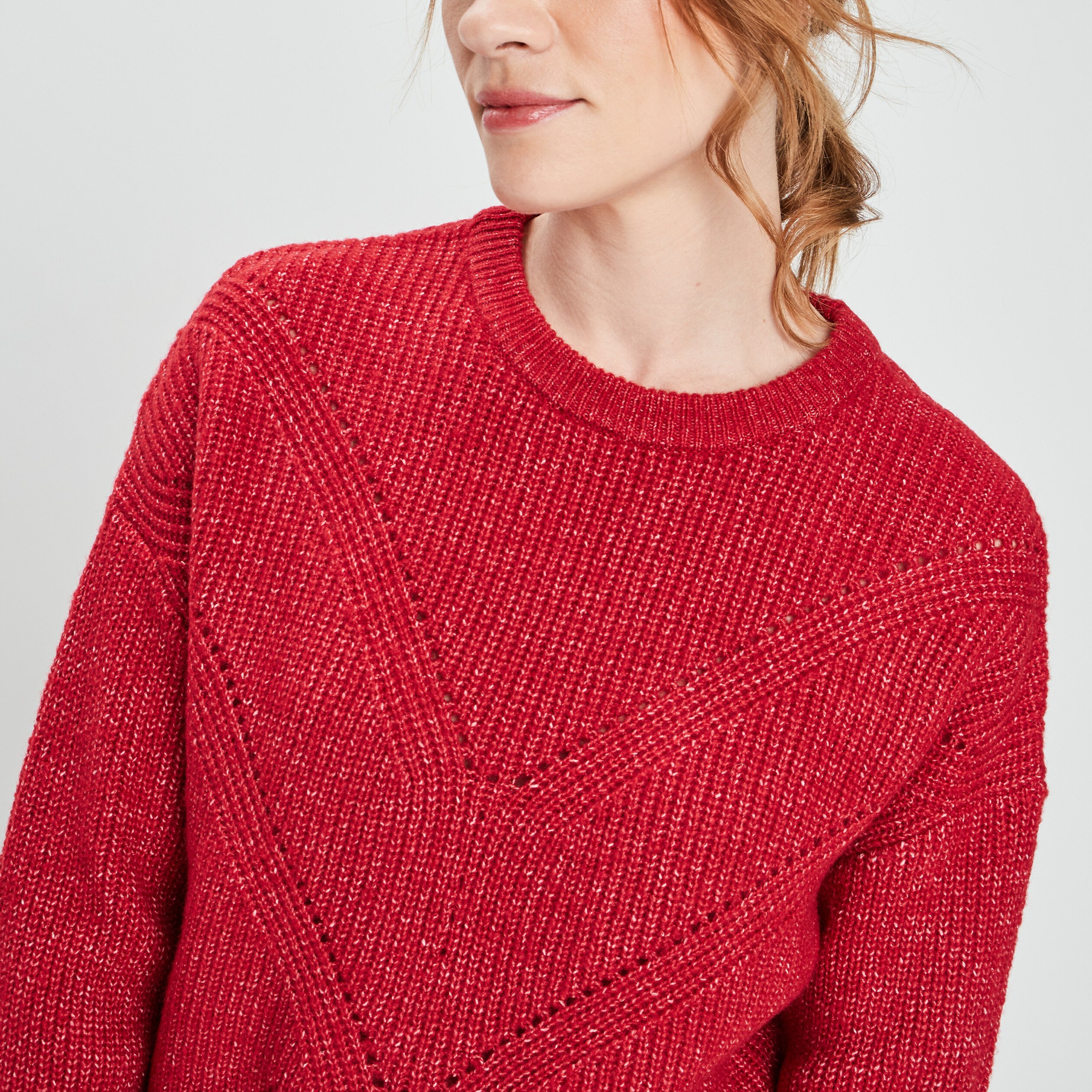 Pull avec détails ajourés rouge foncé femme | La Halle