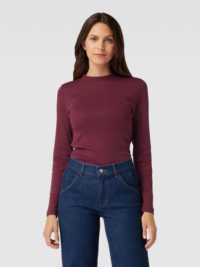 Longsleeve mit geripptem Rundhalsausschnitt in bordeaux rot