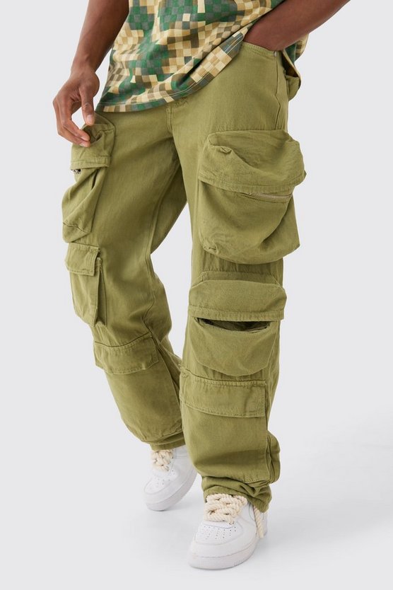 Lockere Jeans in Sage mit 3D Cargo-Taschen