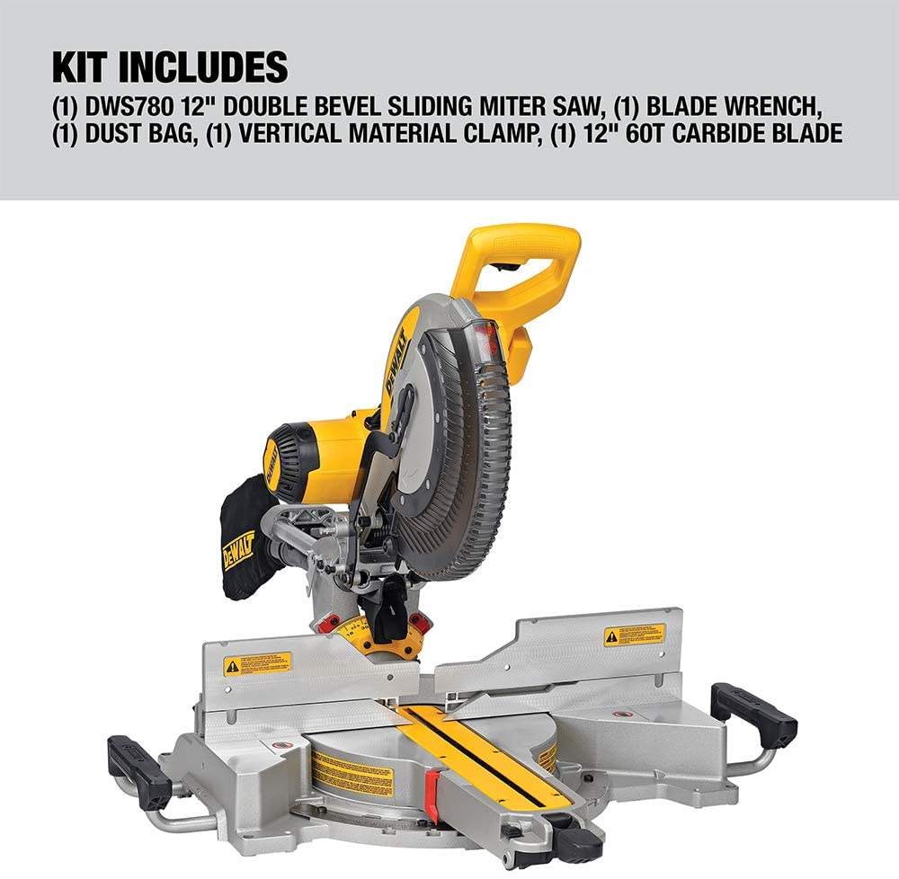 Serra de esquadria deslizante de dupla inclinação DEWALT DWS780 de 12 polegadas (DWS780), preta