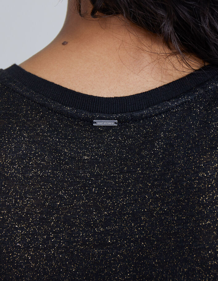 Tee-shirt col V noir en lin foil femme