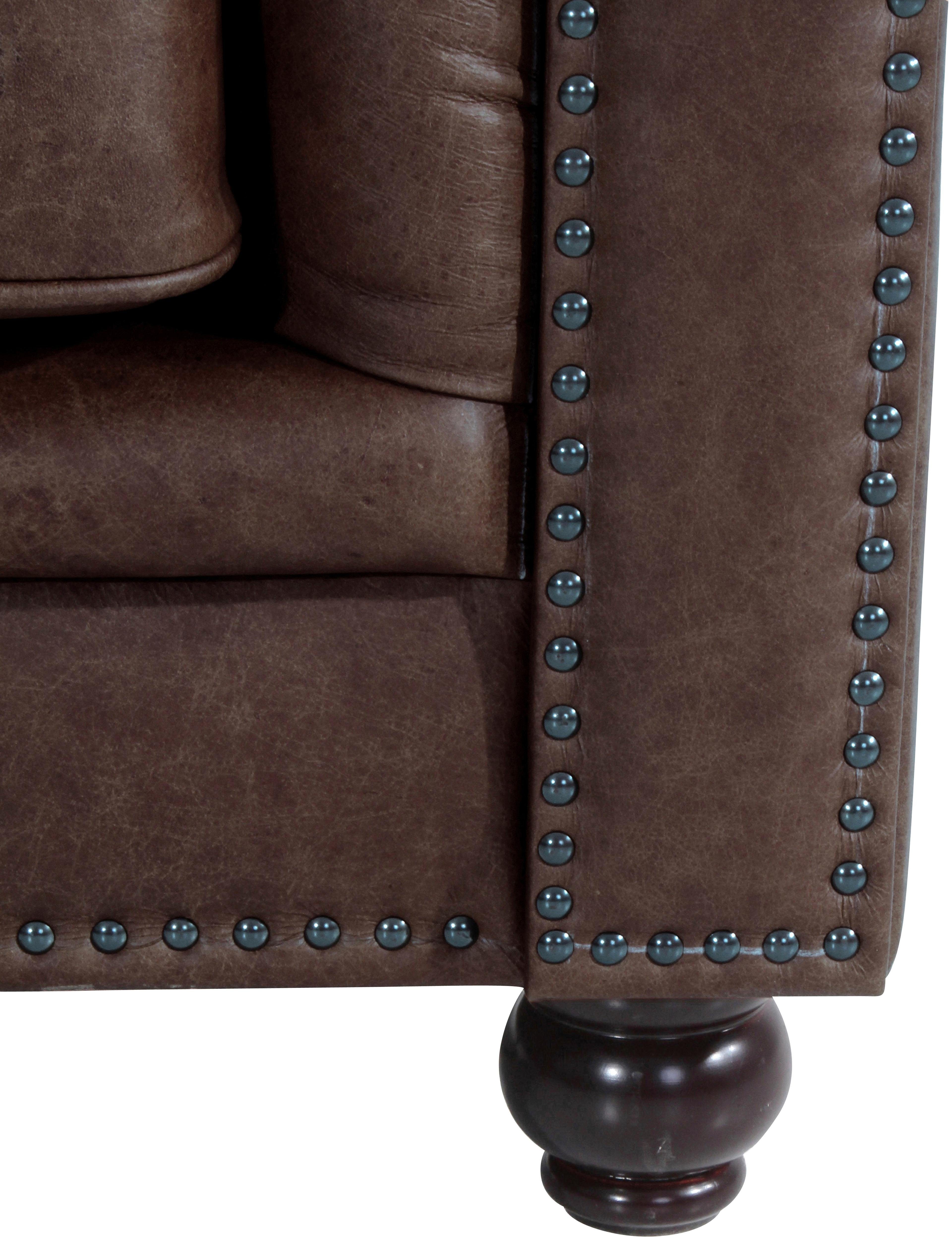 Max Winzer® Chesterfield-Sessel Old England, Ledersessel mit Knopfheftung & Ziernägeln