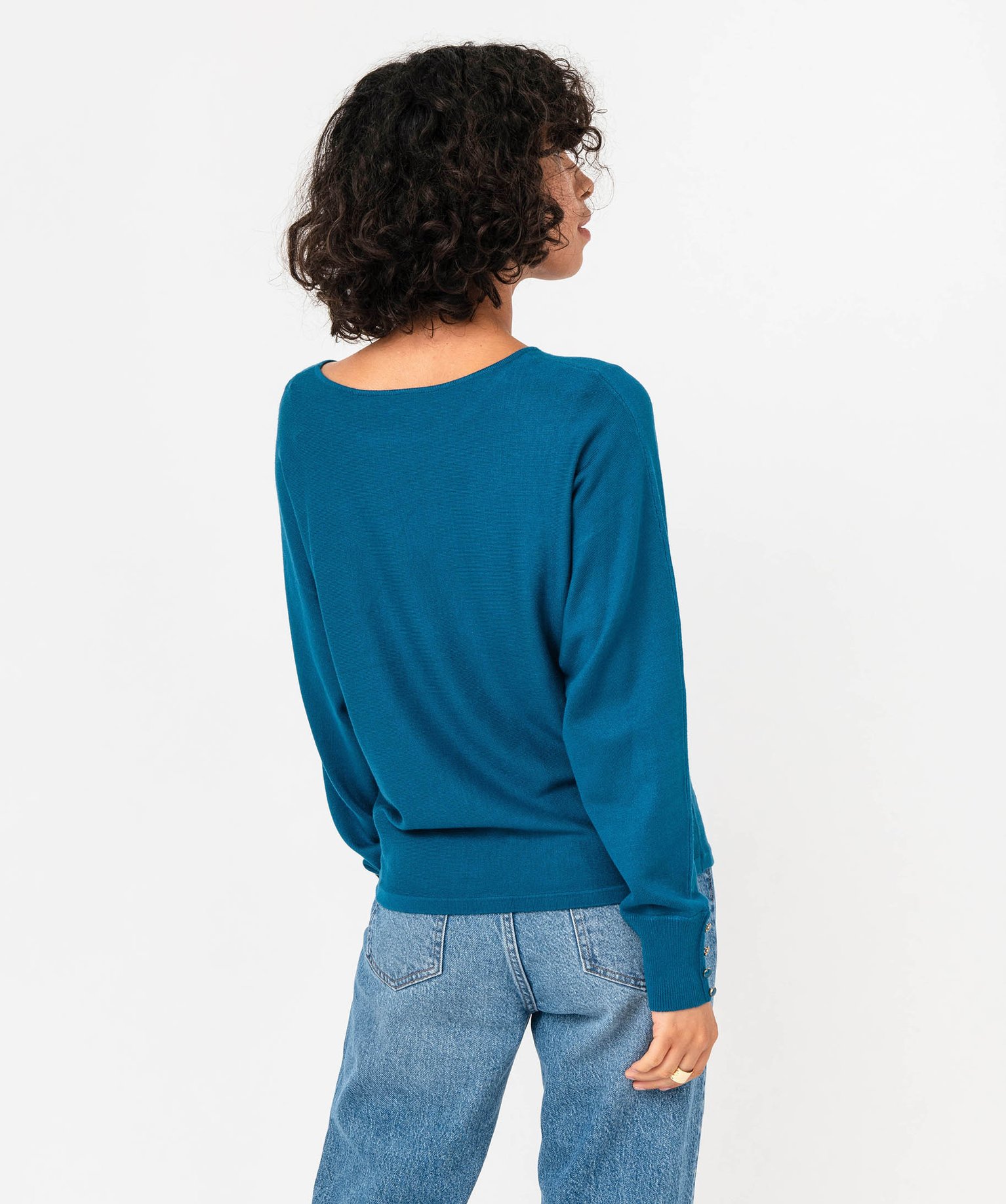 Pull fin à col rond et emmanchures chauve-souris femme bleu | GEMO
