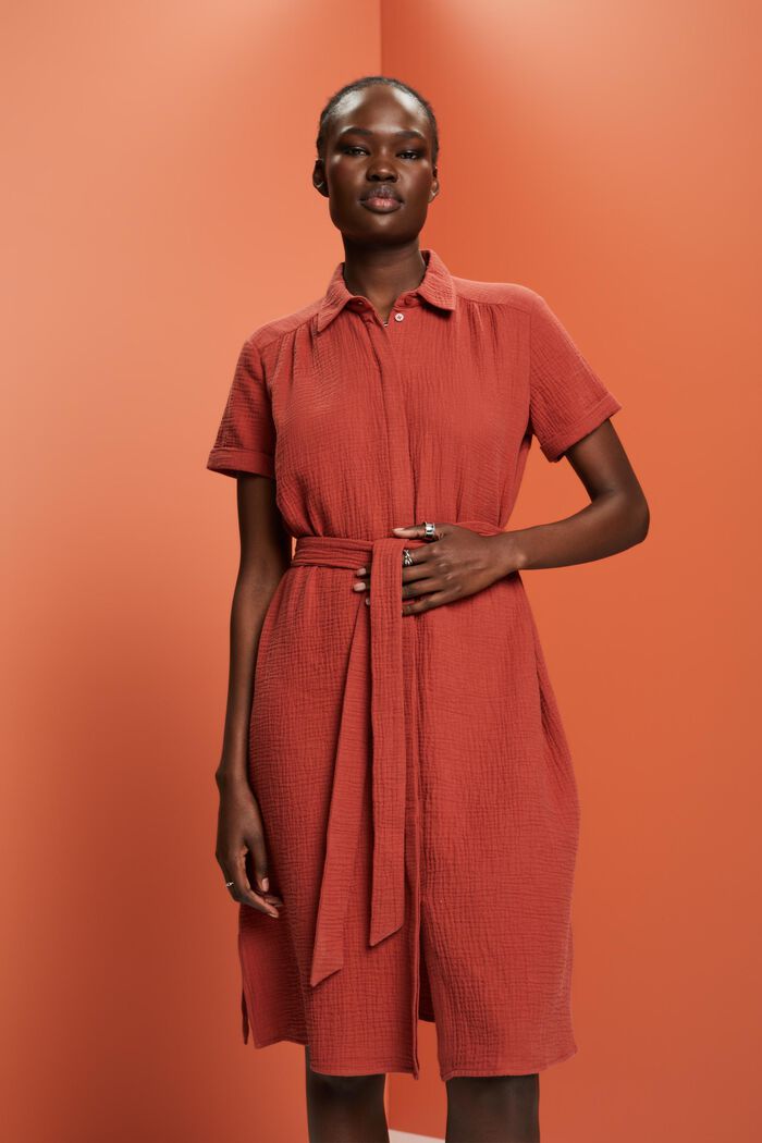 Hemdblusenkleid mit Bindegürtel, 100 % Baumwolle