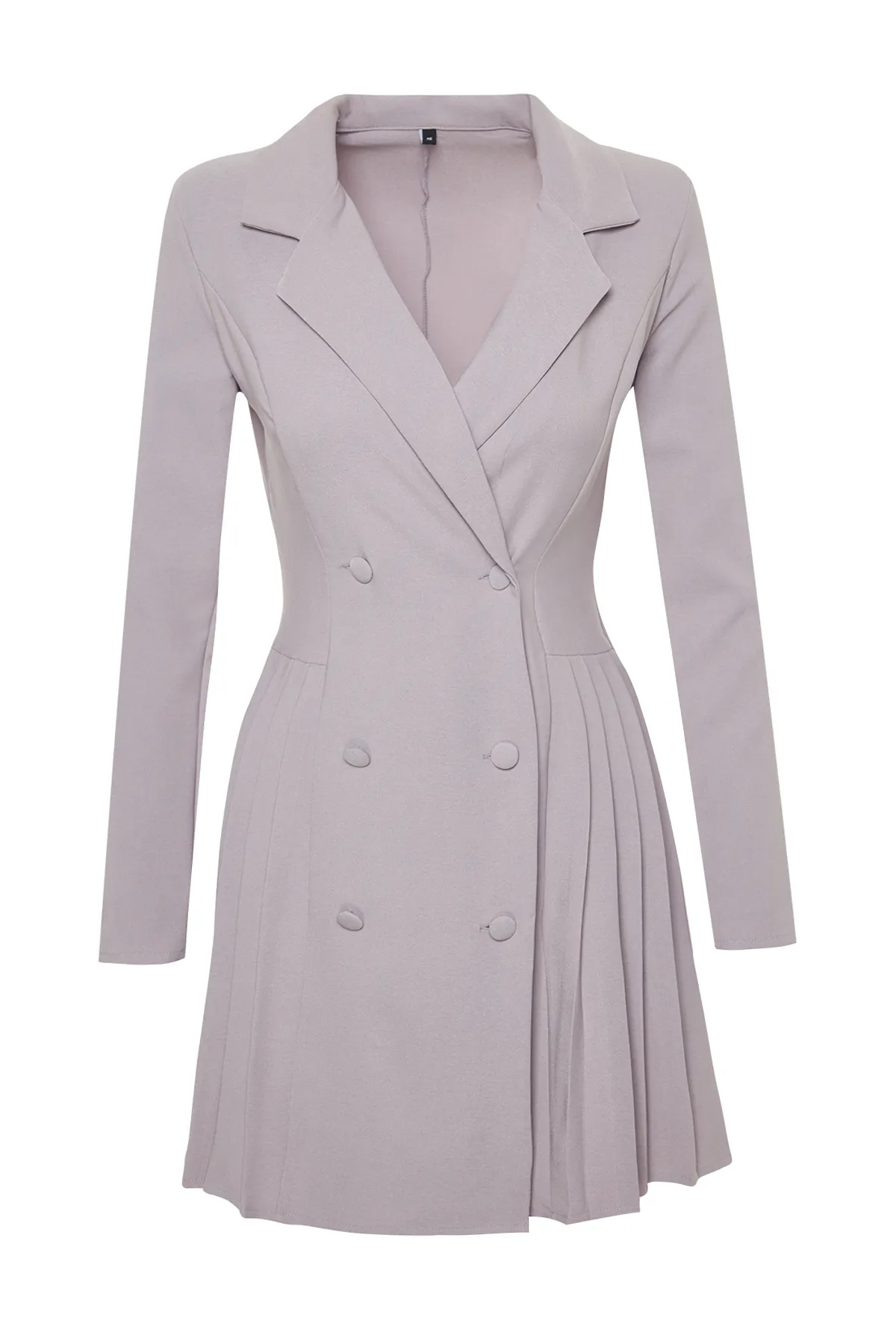 Trendyol Collection  Graues plissiertes Mini-Jackenkleid aus Webstoff TWOAW24EL00295