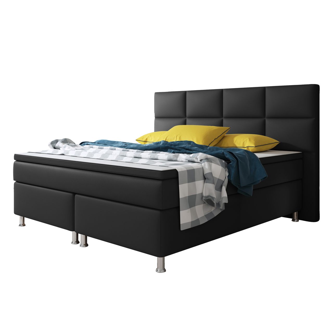 IHG Boxspringbett Miami 180x200 cm Kunstleder Schwarz