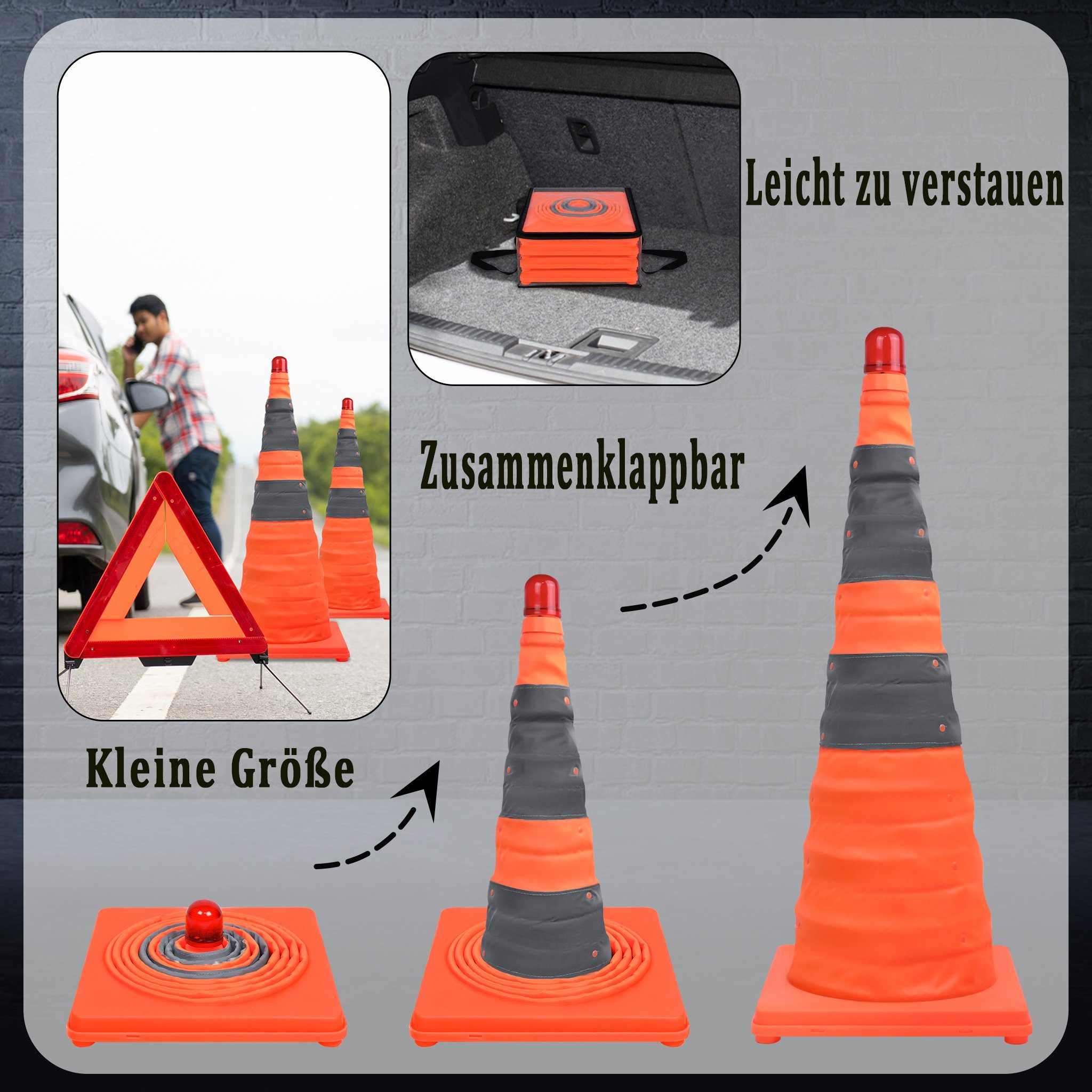 AUFUN Pylone Warnleitkegel Pylon Faltkegel 70cm, Warnkegel in Orange 4/8/16 Stück (Warnkegel Faltkegel Verkehrsleitkegel Markierungshütchen Mehrzweck, 4 St), 28 Zoll Zusammenklappbare Verkehrskegel Sicherheitskegel