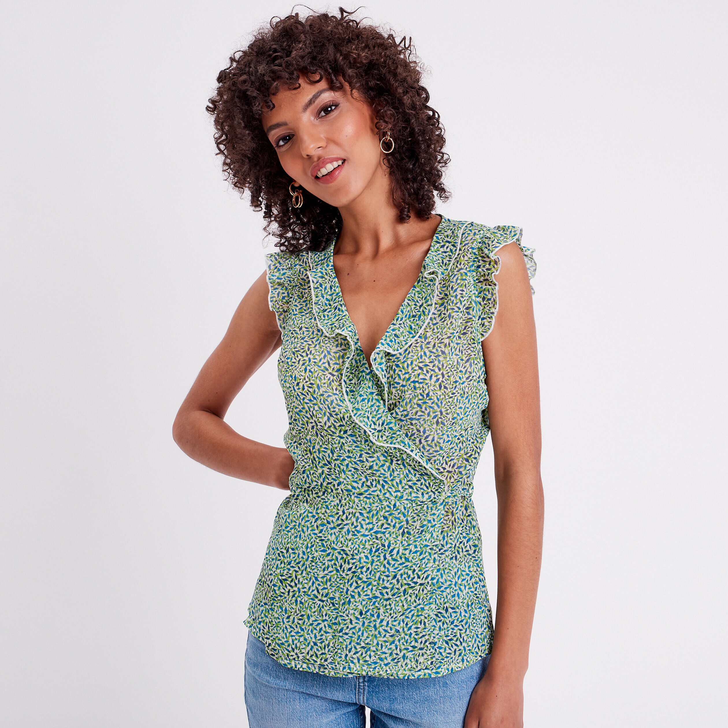 Blouse col cache-coeur vert femme | Cache Cache