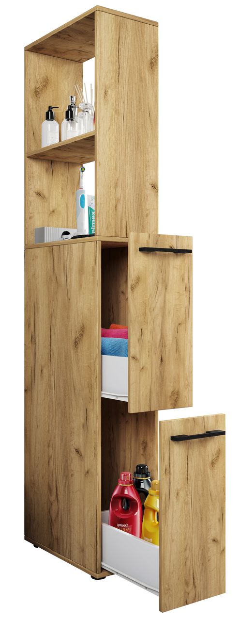 VCM Badmöbel Nischenschrank Raumteiler Badschrank Midischrank Schublade Sadilo XL Honig-Eiche