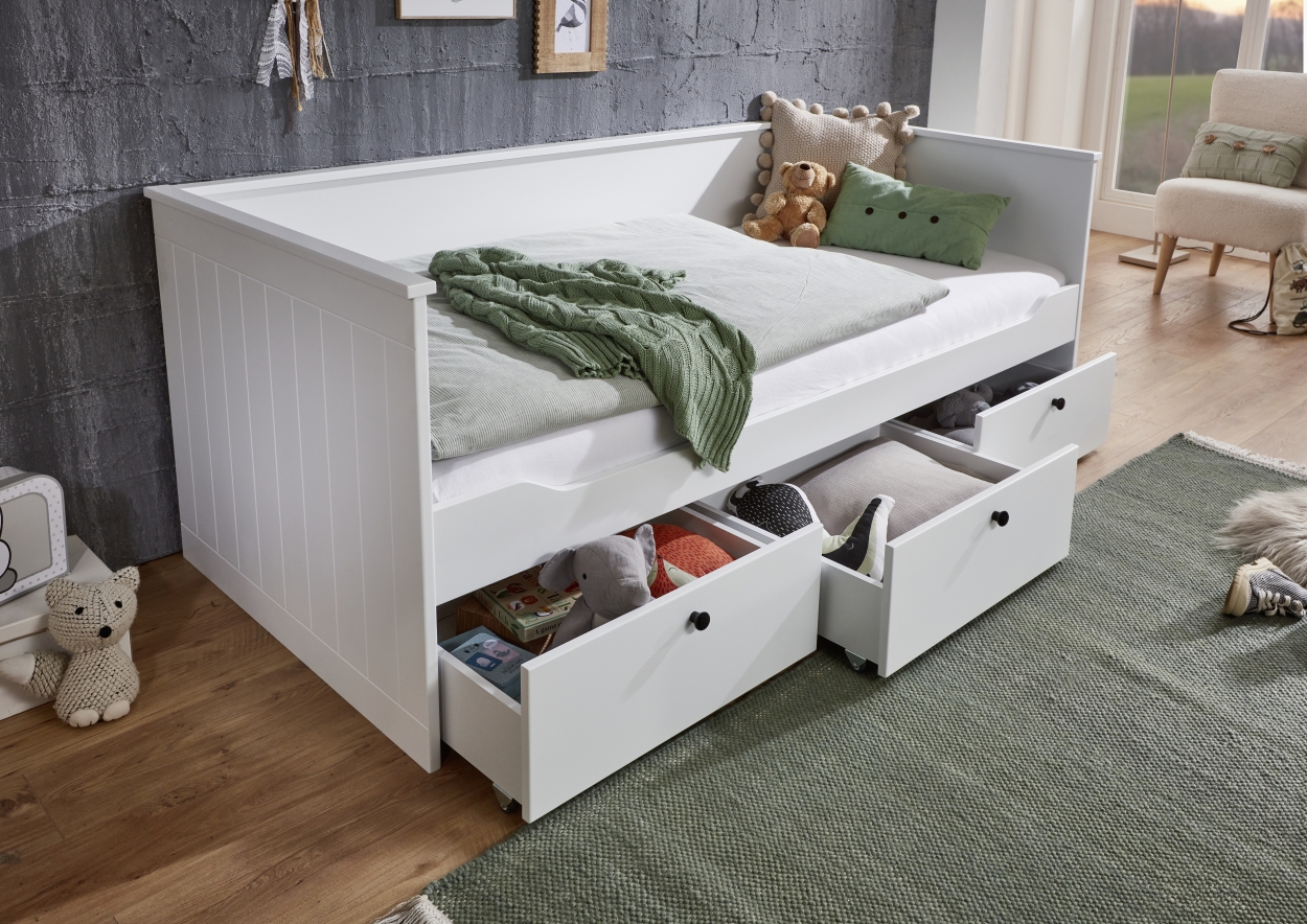 Relita Funktionsbett eLeona 90x200 cm inkl. LR, Schaum-Matratze Allergena, 3 Schubladen, Ausf. Weiß
