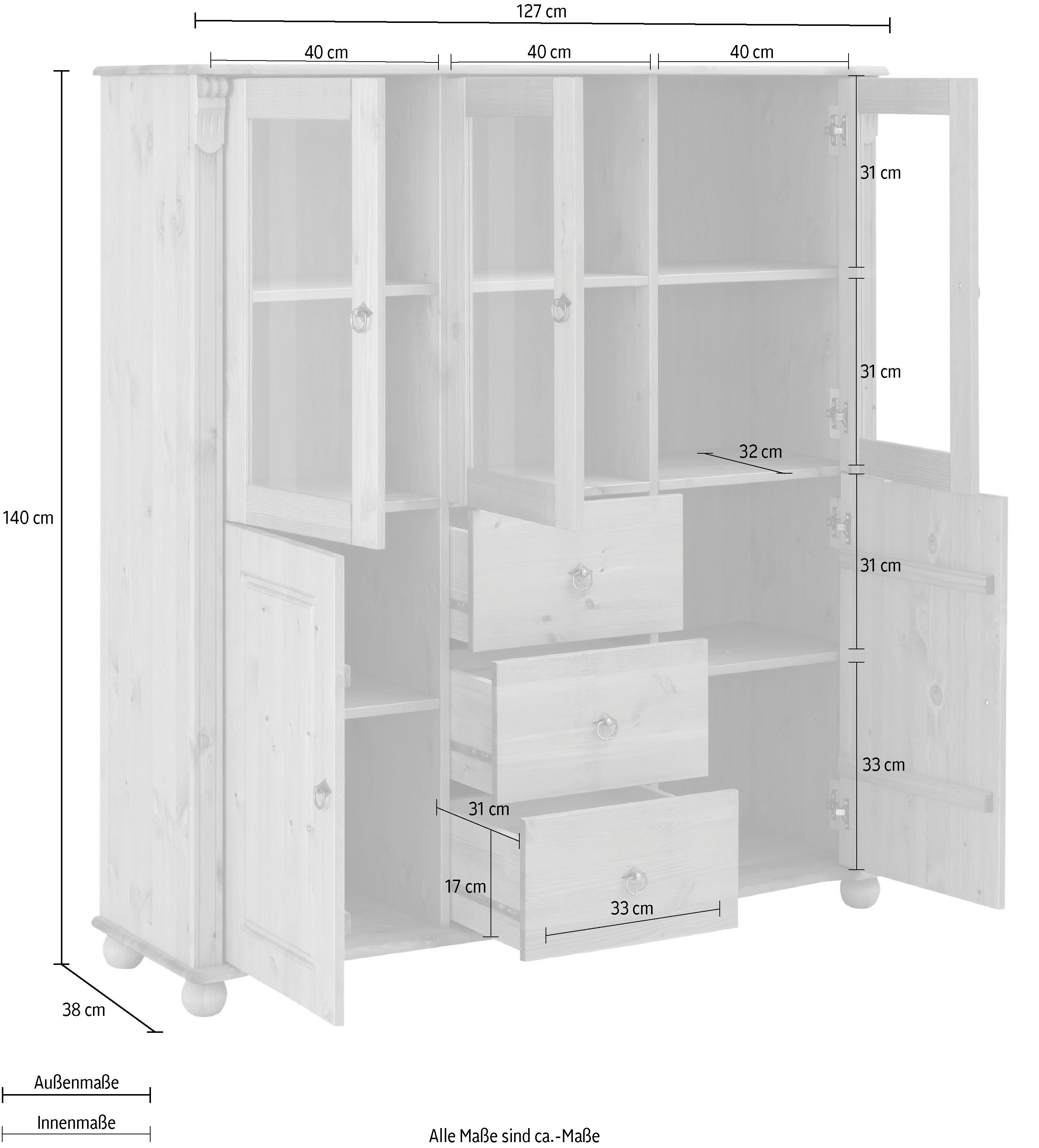 Home affaire Highboard Ferrera, im romantischen Landhausstil