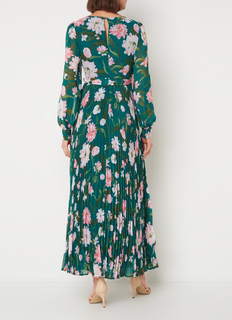 Rochie lungă de tip tunică roz, de la Phase Eight, cu imprimeu floral și pliuri.