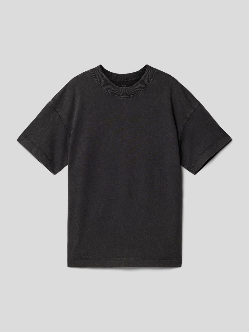 T-Shirt mit geripptem Rundhalsausschnitt Modell 'JORDUST' in schwarz