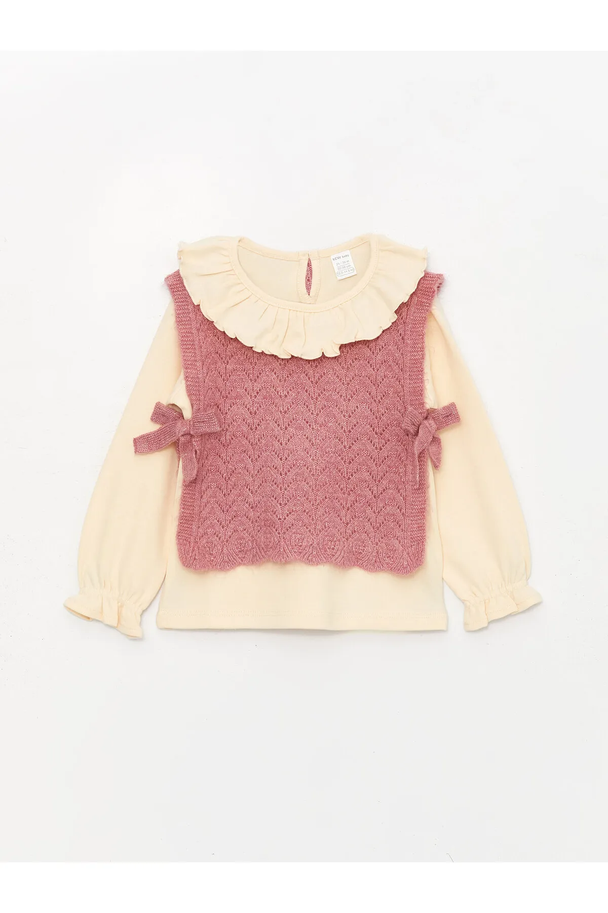 LC Waikiki  Selbstgemustertes 3-teiliges Set aus Pullover, Bluse und Hose für Babys mit Rundhalsausschnitt