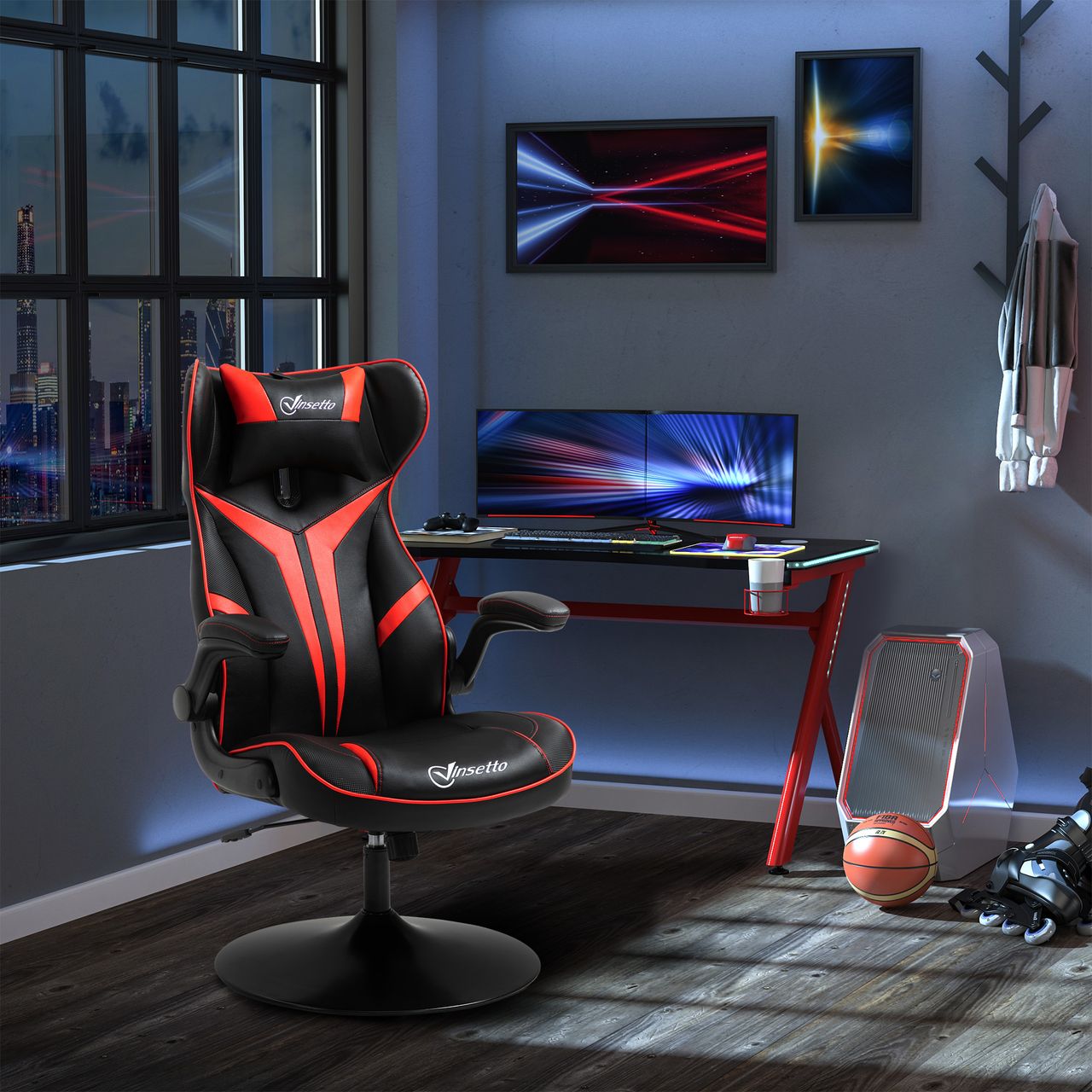 Vinsetto Gaming Stuhl ergonomischer Computerstuhl mit Wippfunktion Rot