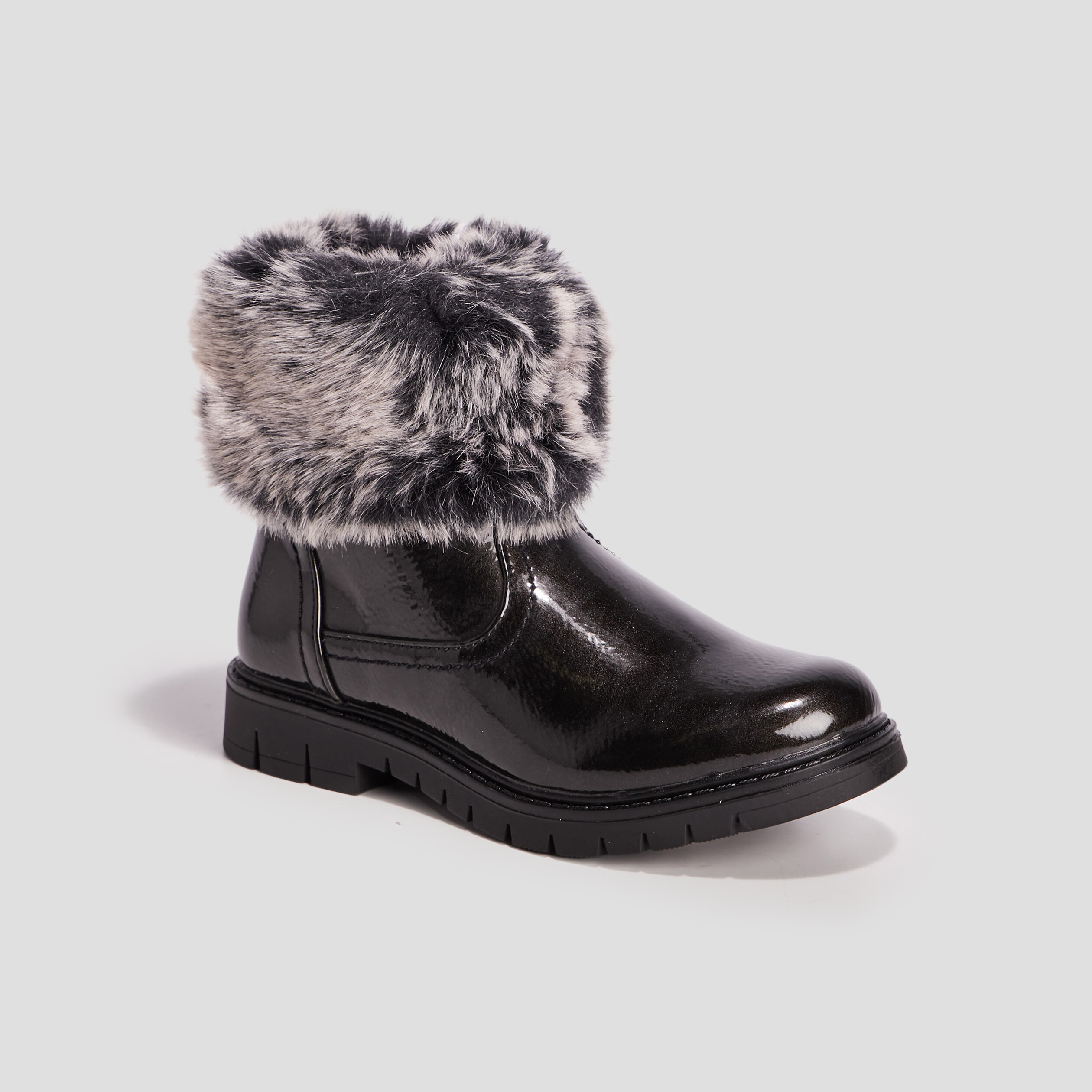 Bottines zippées vernies crantées noir fille | La Halle