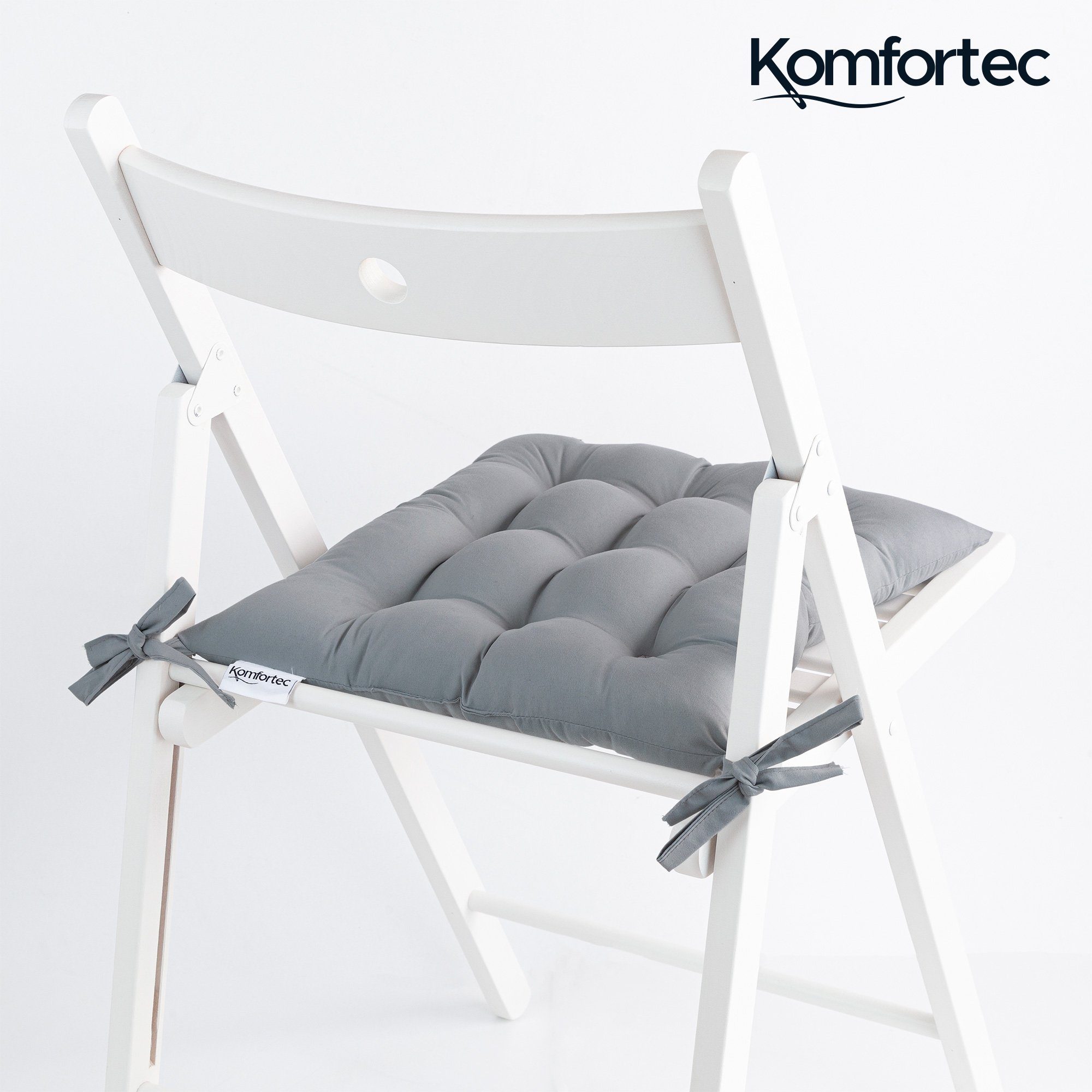 Komfortec Stuhlkissen 40x40 cm Stuhlkissen mit Bändern, Wasserabweisend Dekokissen, 100% Mikrofaser Sitzkissen 110 g/m²