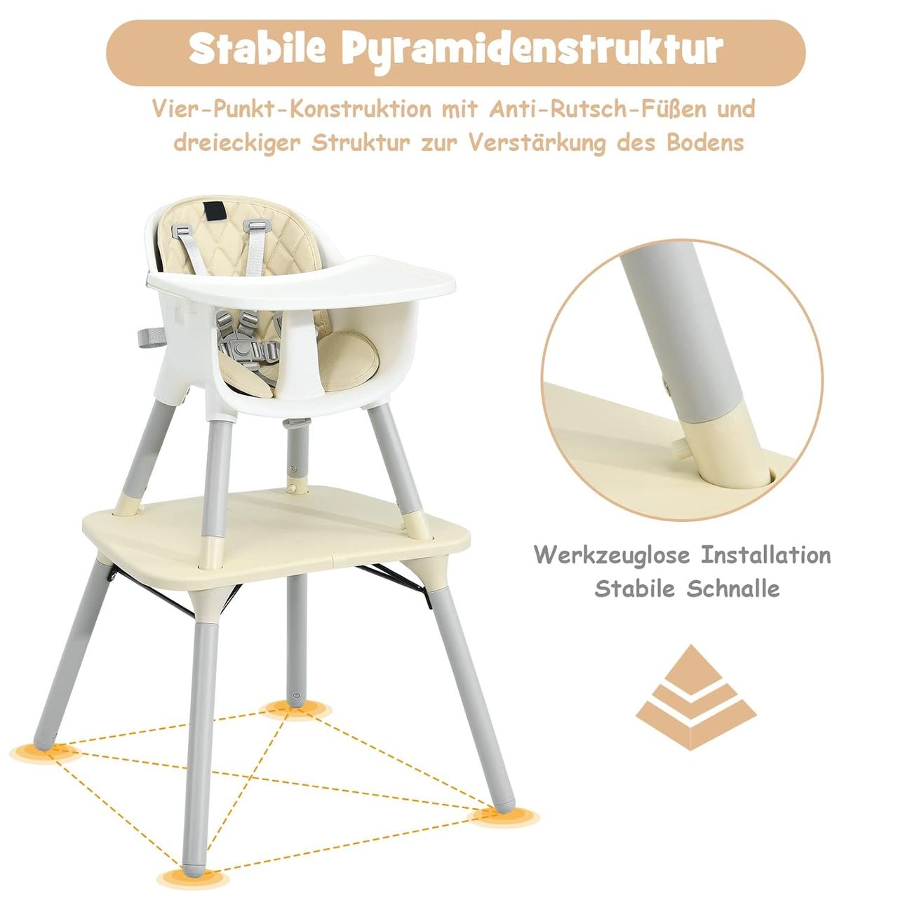Costway 4 in 1 Baby-Hochstuhl, umwandelbarer Babystuhl mit 5-Punkt-Gurt
