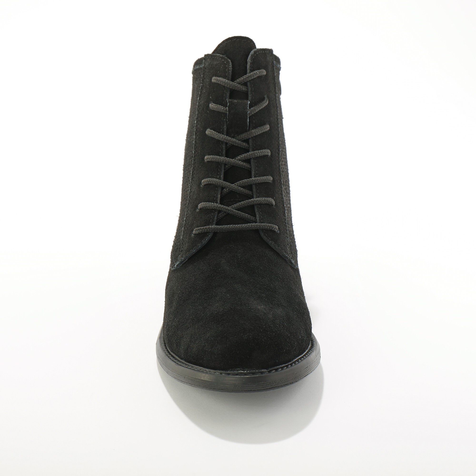 Bottines montantes à lacets, croûte de cuir détails embossés