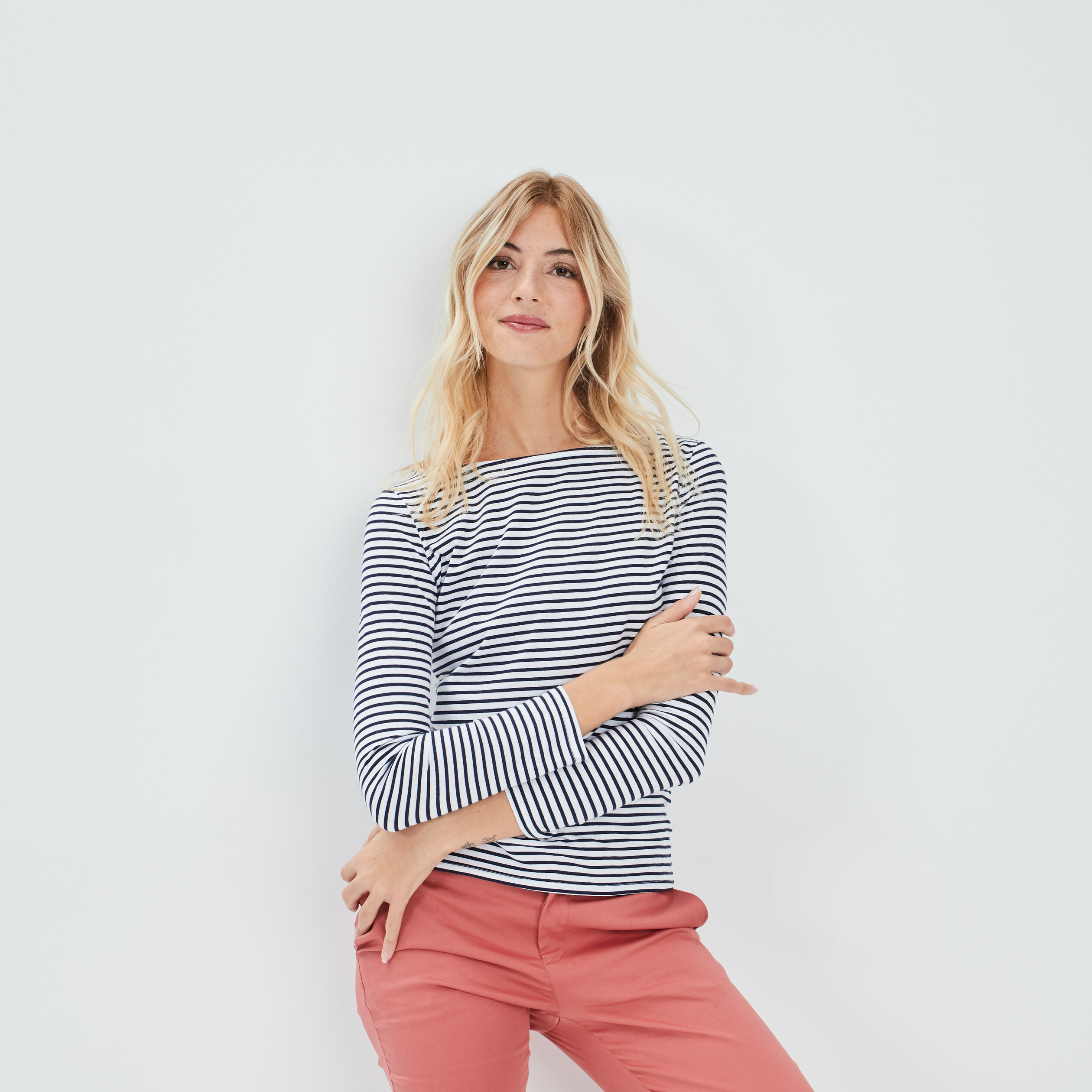 T-shirt marinière manches longues bleu marine femme | La Halle