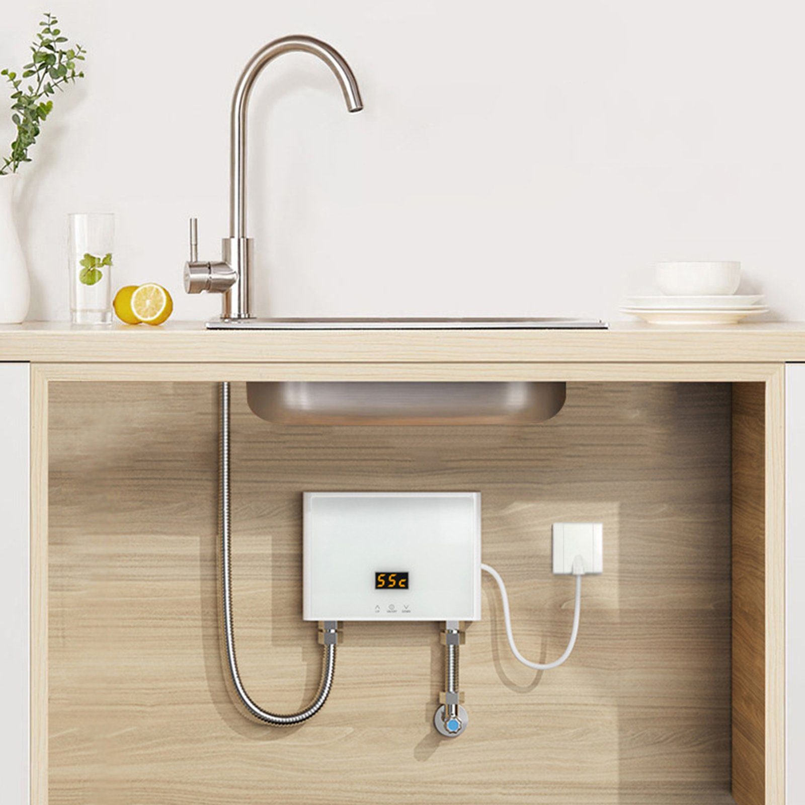 TWSOUL Durchlauferhitzer Mini Durchlauferhitzer Tankless mit LED Digitalanzeige Panel, Temperaturauswahl 28-55 ℃, spart Strom