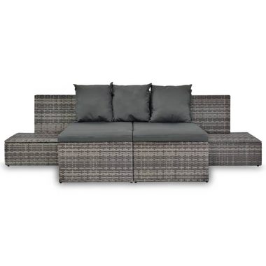 vidaXL Loungesofa 4-tlg. Garten-Sofagarnitur mit Kissen Grau Poly Rattan