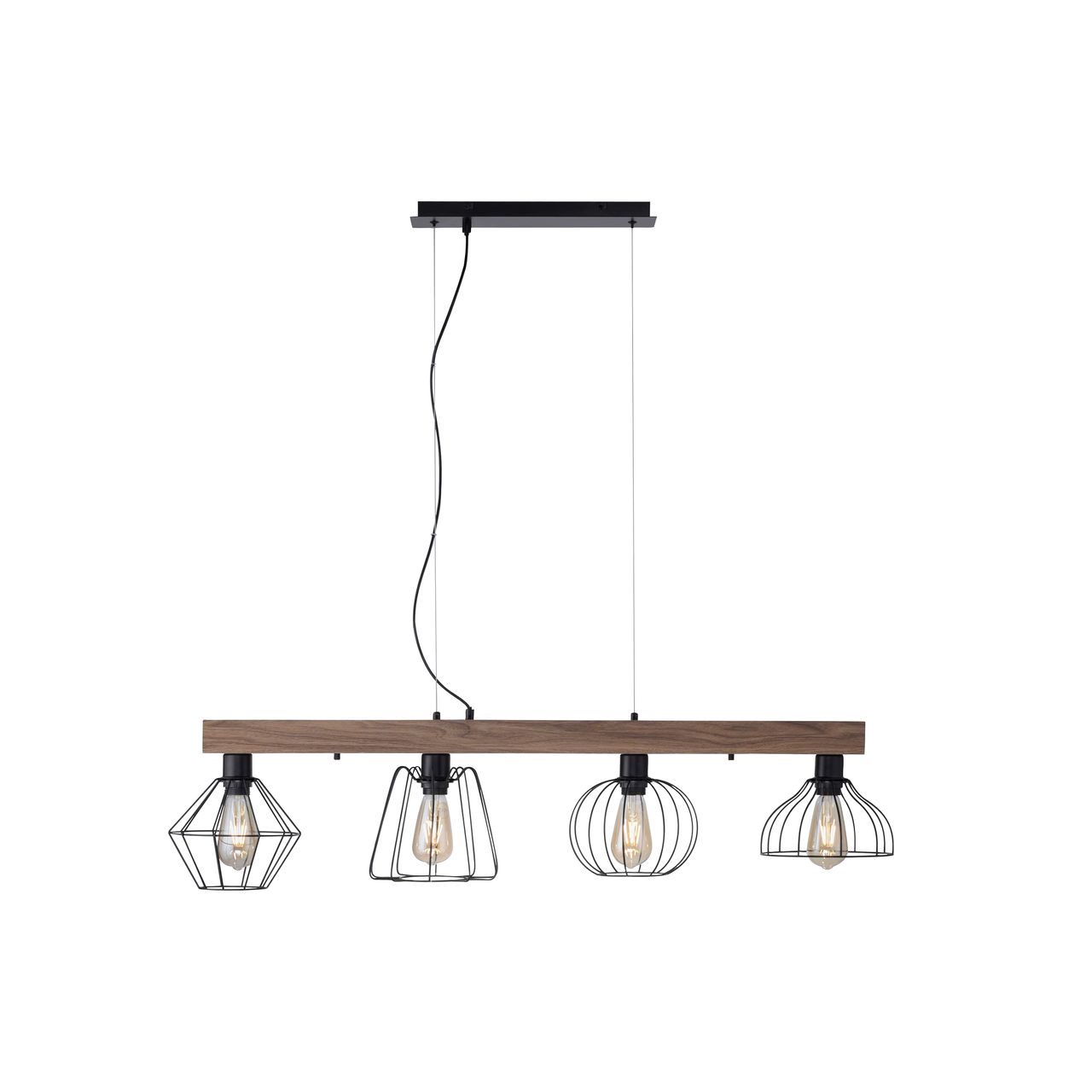 JUST LIGHT LeuchtenDirekt Pendelleuchte KASKA, Holzdekor, 4xE27 max. 40 W, Innenleuchte, IP20