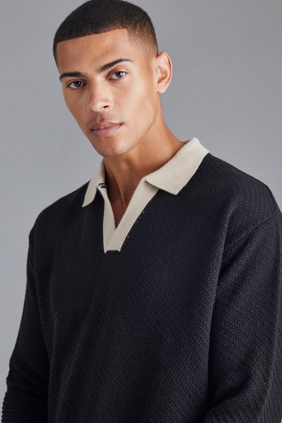 Langärmliges Oversize Poloshirt mit Kontrast-Kragen