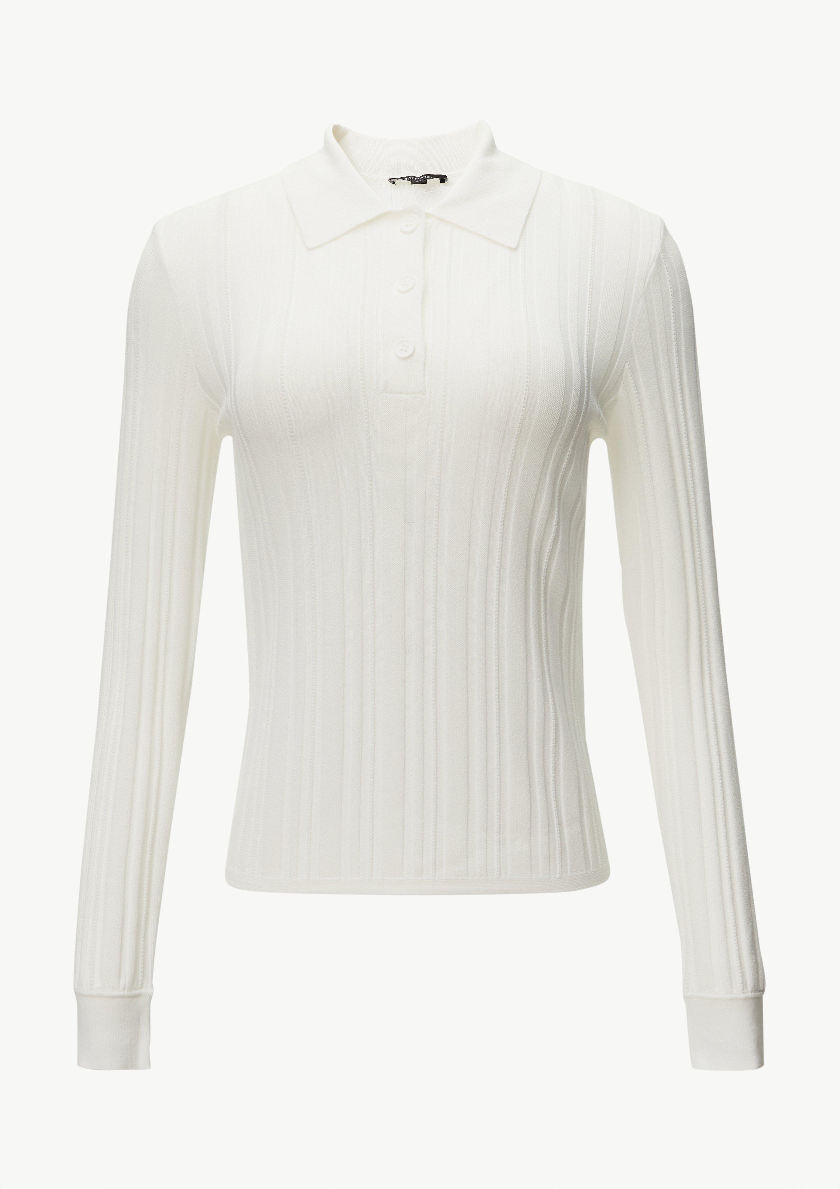 Gerippter Pullover mit Polokragen - weiß