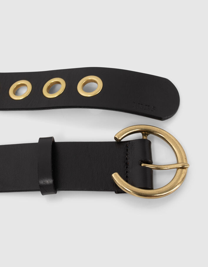Ceinture noire en cuir avec maxi œillets Femme