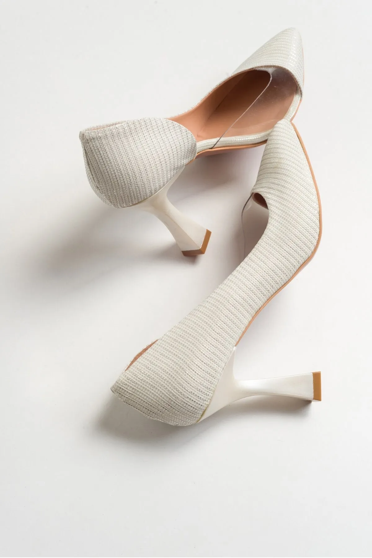 LuviShoes  653 Perlmutt-Damenschuhe mit silbrigem Absatz