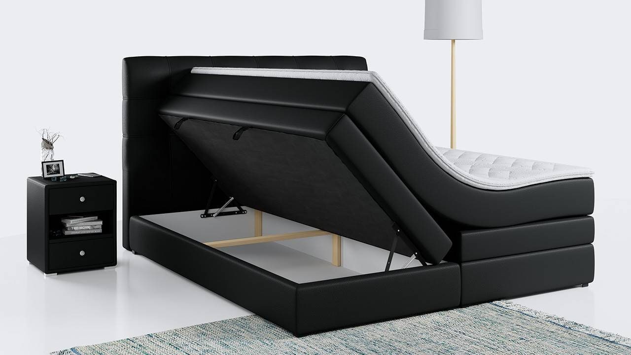 MKS MÖBEL Boxspringbett ERNI KING, Polsterbett mit Bettkasten und Zwei Matratzen - Stauraumbett