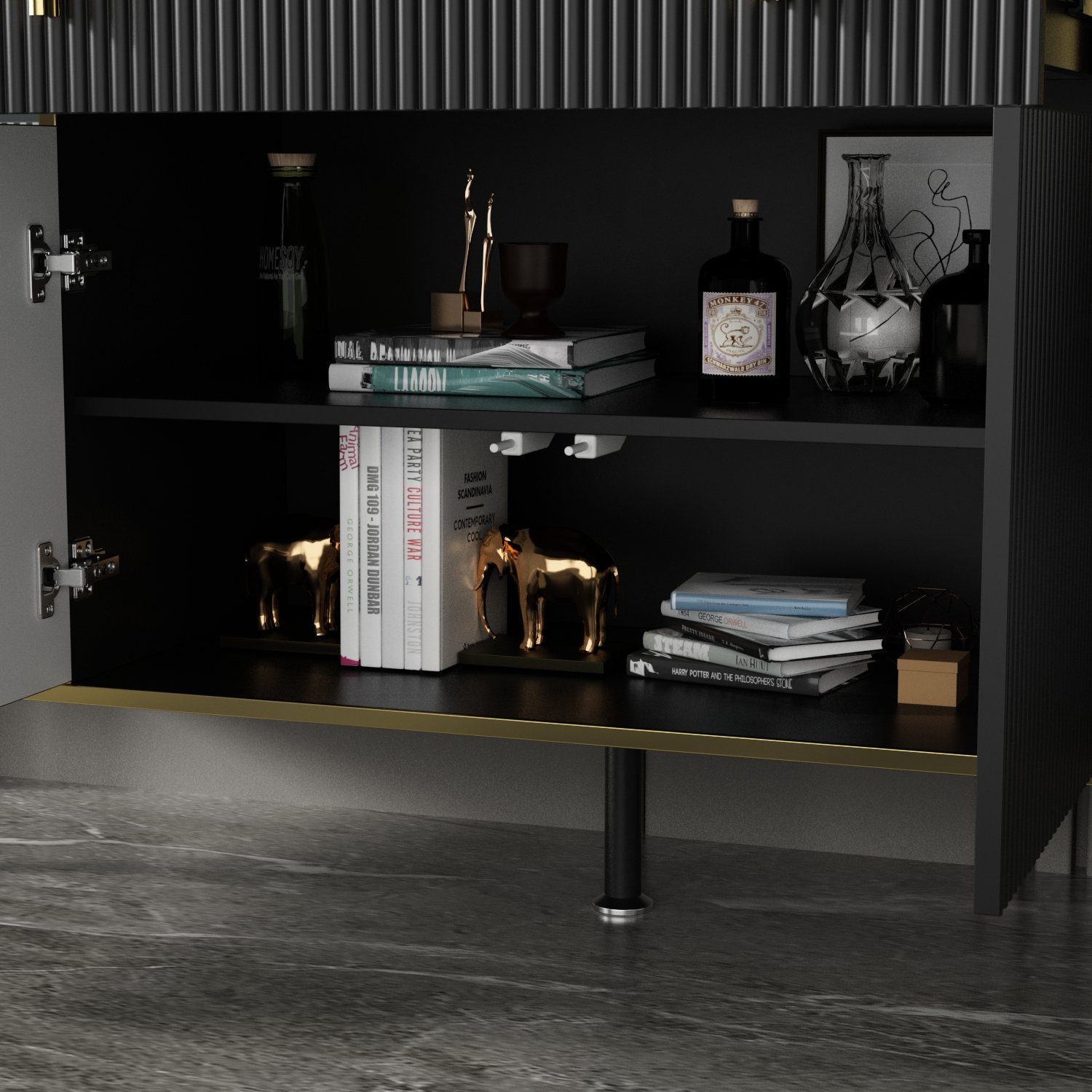 FUFU&GAGA Sideboard Komodenschrank mit 4 Türen und 1 Schublade