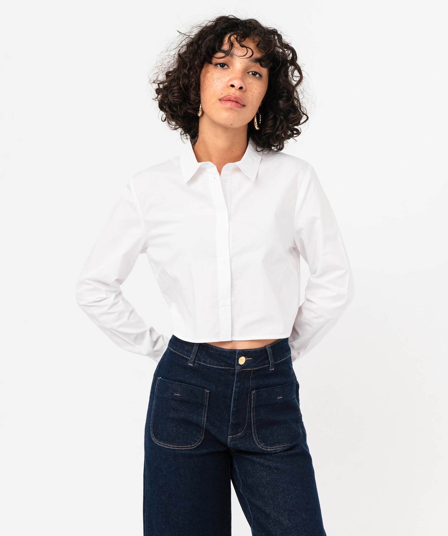 Chemise ultra courte en coton femme blanc | GEMO