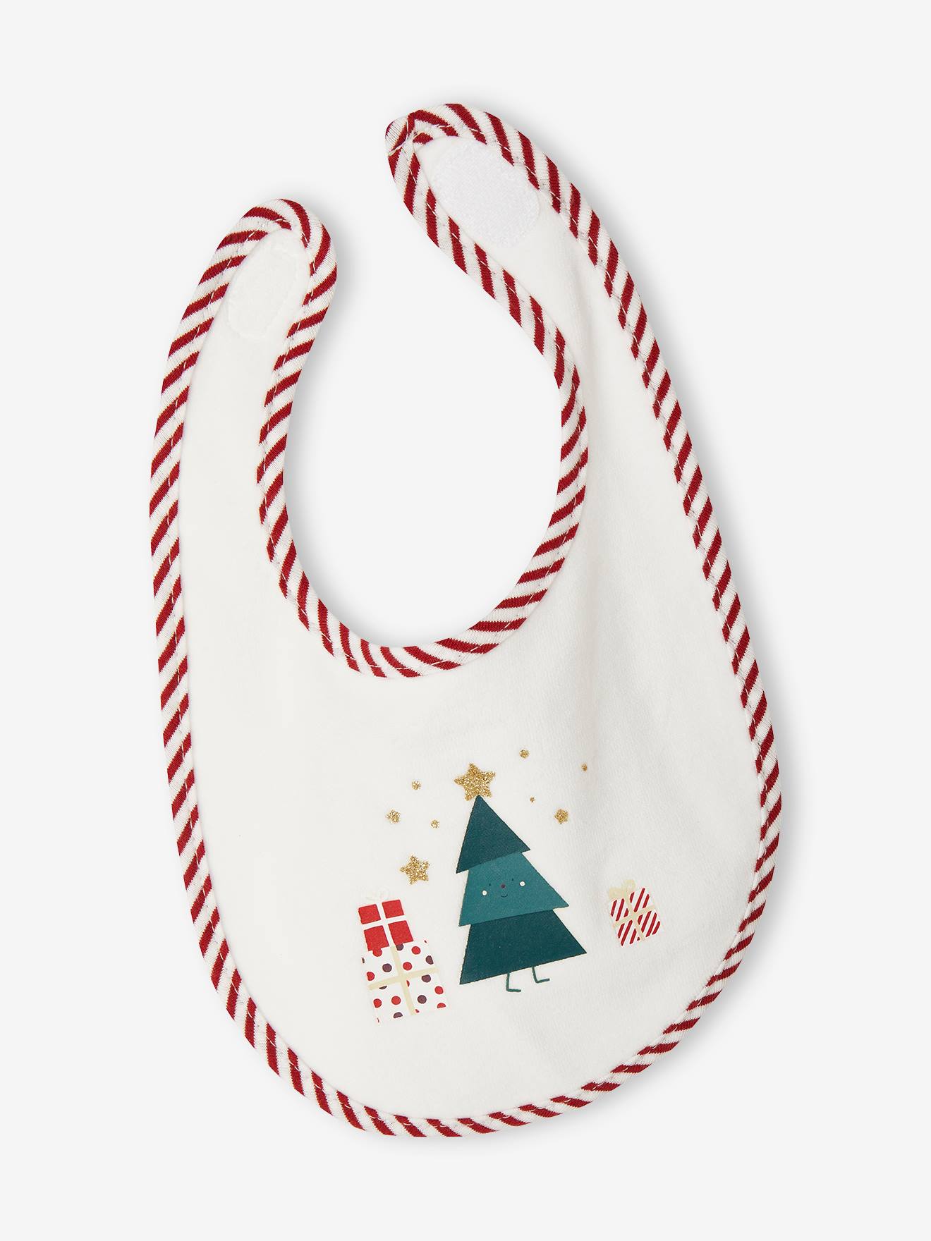 Vertbaudet Weihnachtliches Baby Geschenk-Set: Samt-Strampler & Lätzchen Oeko-Tex - wollweiß