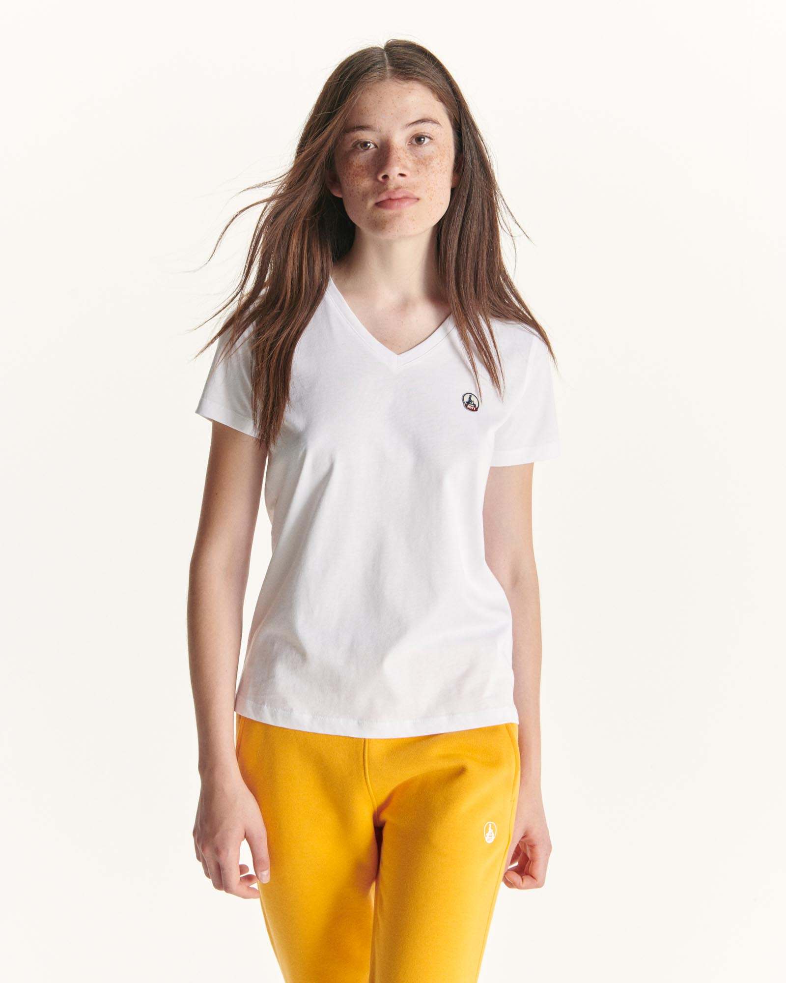 T-shirt uni col V femme en coton biologique Blanc Cancun